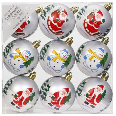 27x White Christmas baubles 6 cm plastic with print