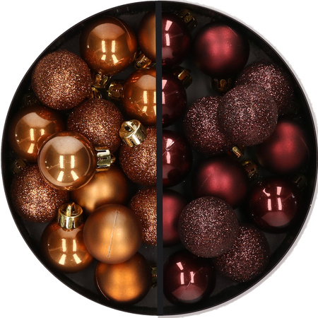 28x stuks kleine kunststof kerstballen bruin tinten 3 cm