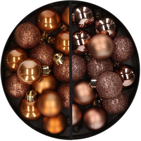 28x stuks kleine kunststof kerstballen bruin tinten 3 cm