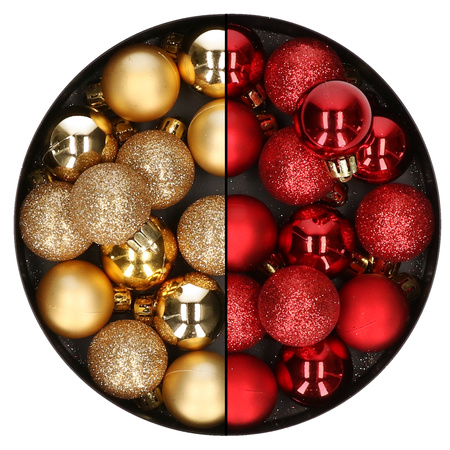 28x pcs plastic christmas baubles red and gold mix 3 cm