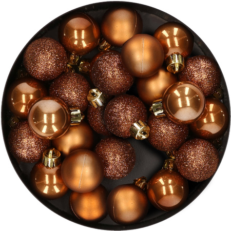 28x stuks kleine kunststof kerstballen kaneel bruin 3 cm