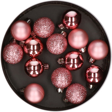 28x stuks kleine kunststof kerstballen lippenstift roze 3 cm