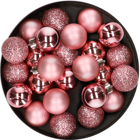 28x stuks kleine kunststof kerstballen lippenstift roze 3 cm