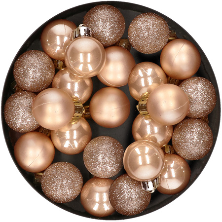 28x stuks kleine kunststof kerstballen toffee bruin 3 cm
