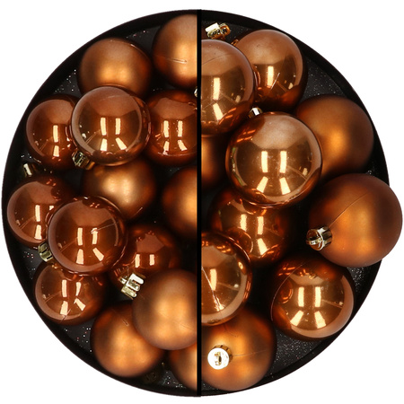 28x stuks kunststof kerstballen bruin 4 en 6 cm