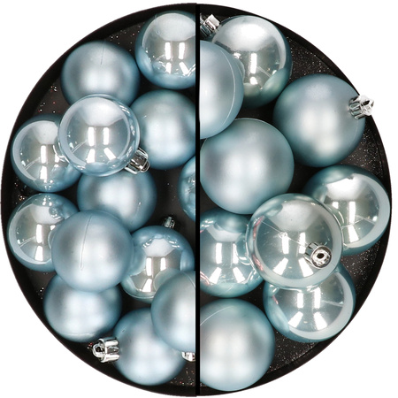 28x stuks kunststof kerstballen lichtblauw 4 en 6 cm