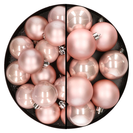 28x Christmas baubles light pink 4 and 6 cm plastic matte/shiny