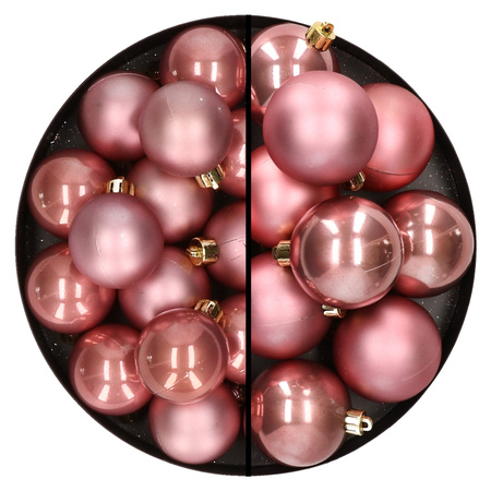 28x Christmas baubles dusty pink 4 and 6 cm plastic matte/shiny