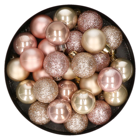 28x pcs plastic christmas baubles pearl champagne and light pink mix 3 cm