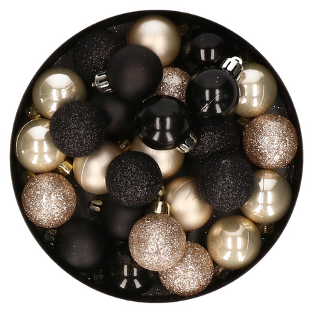 28x pcs plastic christmas baubles pearl champagne and black mix 3 cm