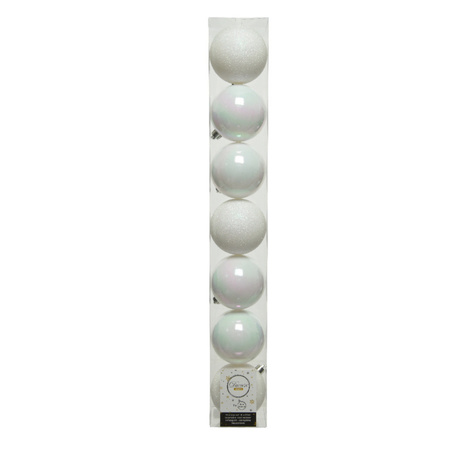 28x Plastic christmas baubles pearl white (iris) 8 cm mix
