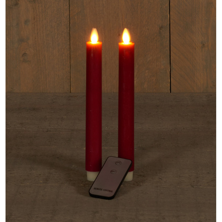 2x Burgundy red LED diner candles remote controlled 24 cm