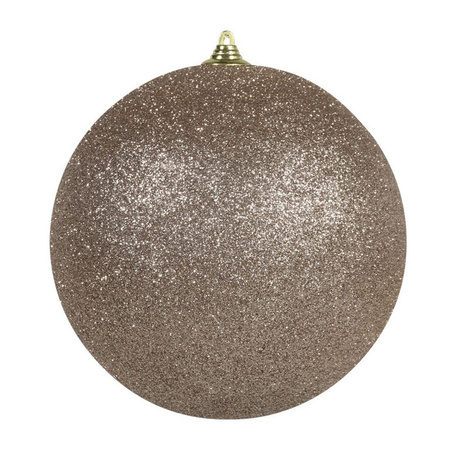 2x Champagne grote kerstballen met glitter kunststof 13,5 cm