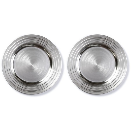 2x Diner plates/platters silver shiny 33 cm round