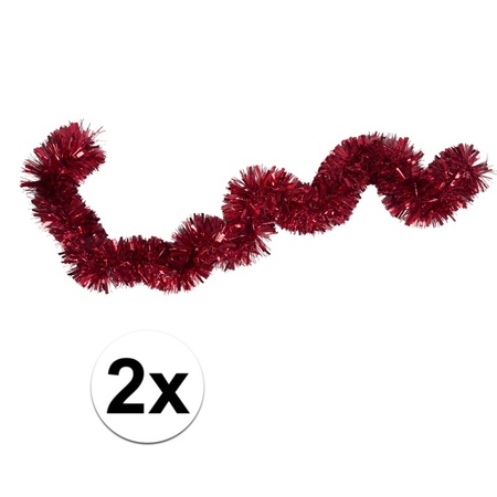 2x Christmas tree decoration tinsel red 15 cm x 2 m