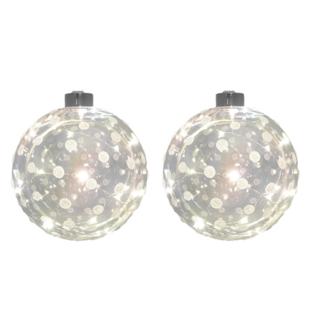 2x Glass decoration christmas baubles with lights 12 cm