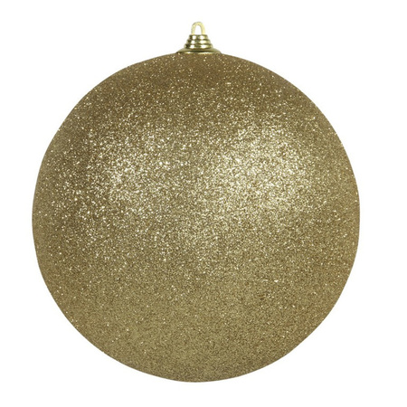 2x Gouden grote kerstballen met glitter kunststof 13,5 cm