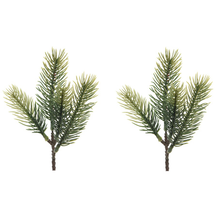 2x Green christmas branch/fir twigs 23 cm