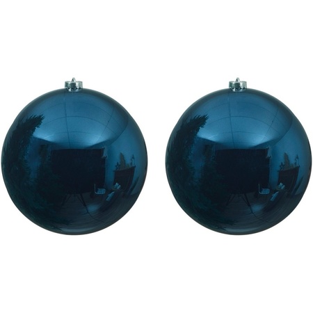 2x Grote raam/deur/kerstboom decoratie donkerblauwe kerstballen 20 cm glans