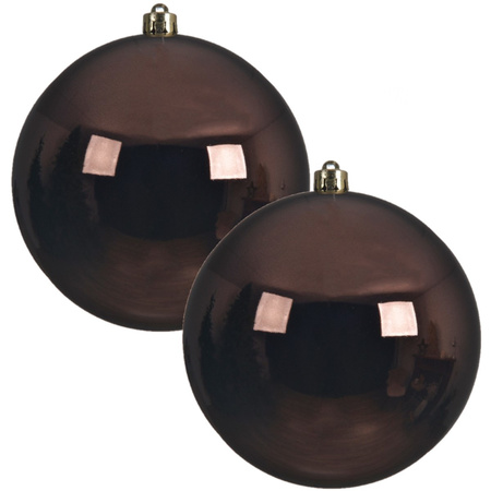 2x Grote raam/deur/kerstboom decoratie donkerbruine kerstballen 20 cm glans