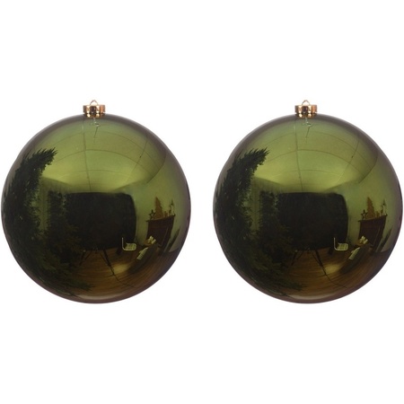 2x Large christmas baubles pine green 20 cm