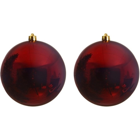 2x Large christmas baubles dark red 14 cm