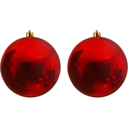 2x Grote raam/deur/kerstboom decoratie rode kerstballen 20 cm glans