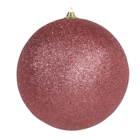 2x Large coral red glitter baubles 13,5 cm