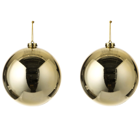 2x Large plastic christmas baubles gold 15 cm
