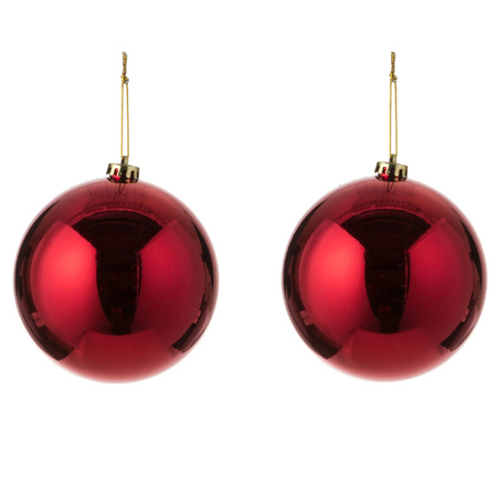 2x Large plastic christmas baubles red 15 cm