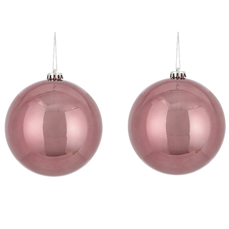 2x Grote kunststof kerstballen roze 15 cm