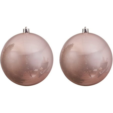 2x Large christmas baubles light pink 14 cm