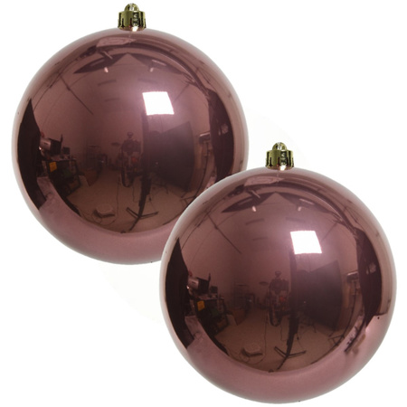 2x Grote raam/deur/kerstboom decoratie oud roze kerstballen 20 cm glans