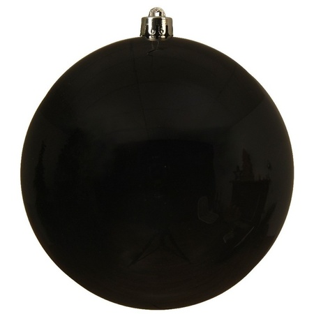 2x Grote raam/deur/kerstboom decoratie zwarte kerstballen 14 cm glans