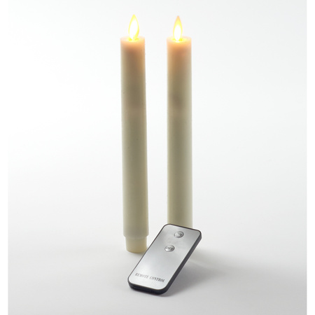 Op afstand bedienbare LED kaarsen/dinerkaarsen ivoor 23 cm 2 stuks