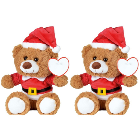 2x Kerst knuffelbeertjes pluche met kerstmuts en trui 18 x 19 cm knuffeldieren