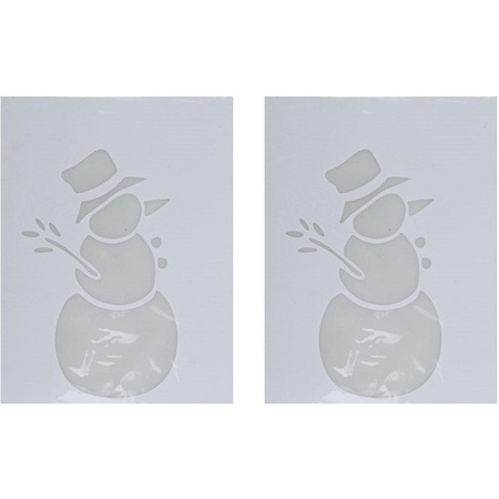 2x Sneeuwspray kerst raamsjablonen sneeuwpoppen plaatjes 35 cm