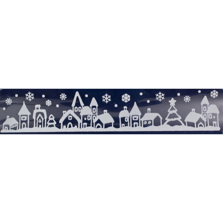 2x Witte kerst raamstickers witte stad met huizen 12,5 x 58,5 cm
