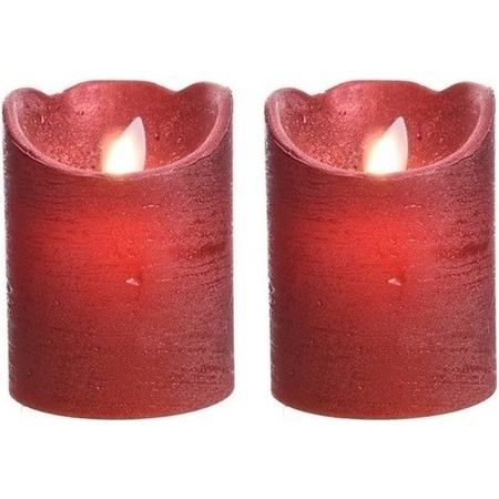 2x Kerst rode nep kaarsen met led-licht 10 cm