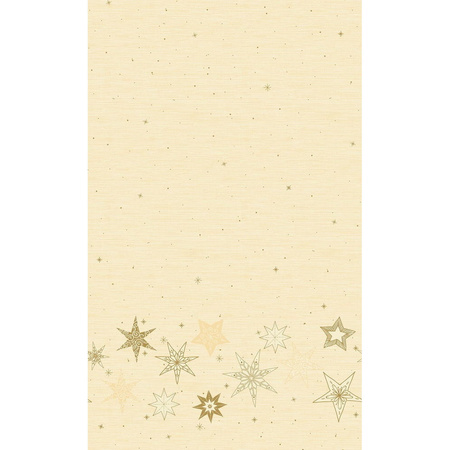 2x Cream christmas theme tabecloths with golden stars 138 x 220 cm