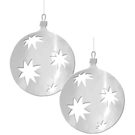 2x Kerstbal hangdecoratie zilver 30 cm van karton