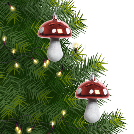 2x Kerstboomversiering paddenstoel ornamenten rood 7 cm