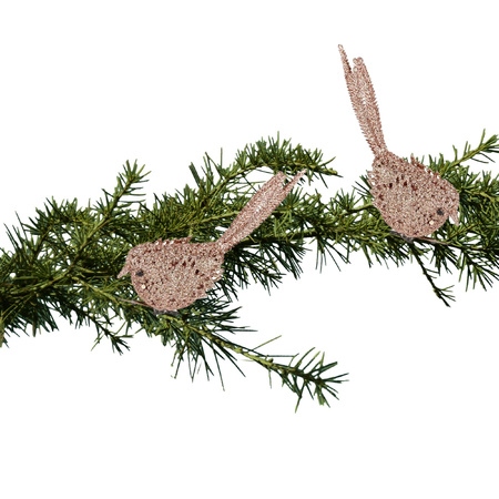 2x Kerstboomversiering glitter roze vogeltjes op clip 12 cm