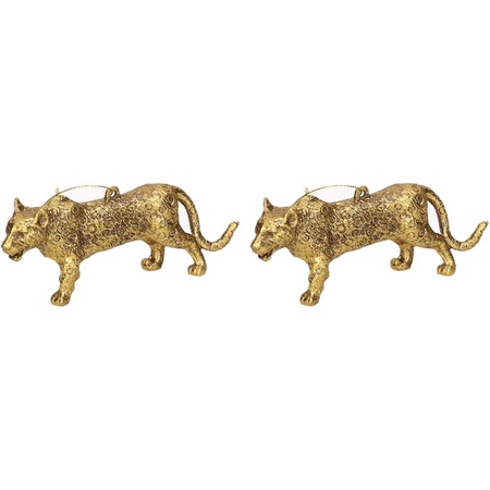 2x Gouden luipaard kerstornamenten kersthangers 12,5  cm