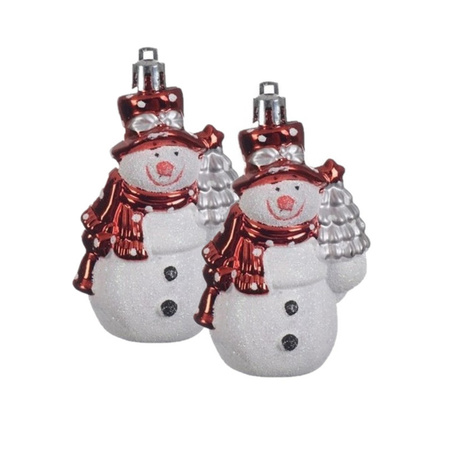 2x Sneeuwpop kerstornamenten kersthangers 8 cm