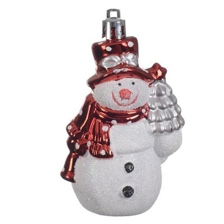 2x Sneeuwpop kerstornamenten kersthangers 8 cm