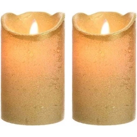 2x Gouden nep kaarsen met led-licht 12,5 cm