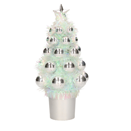 2x Mini kunst kerstboompje zilver met kerstballen 19 cm