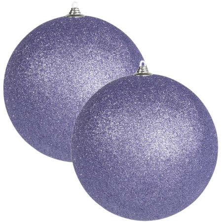 2x Large purple glitter baubles 13,5 cm