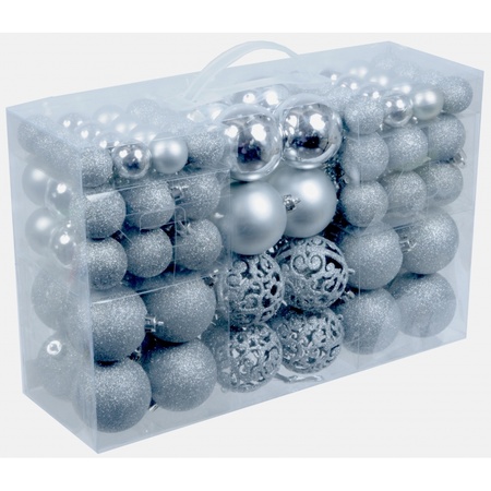 2x pakket met 100 voordelige zilveren kerstballen